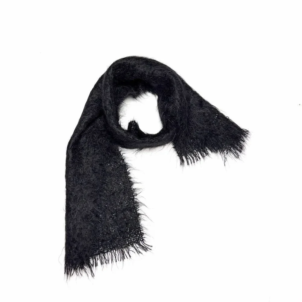 Vintage Black Mohair Wool Scarf Men's Women's Made in Great Britain 9x52